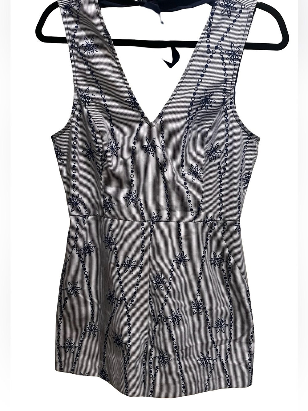BCBGeneration Navy and White Embroidered Floral Romper.  NWT